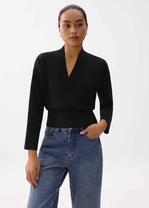 Emiko Relaxed Knit V-neck Wrap Top | Love, Bonito ID