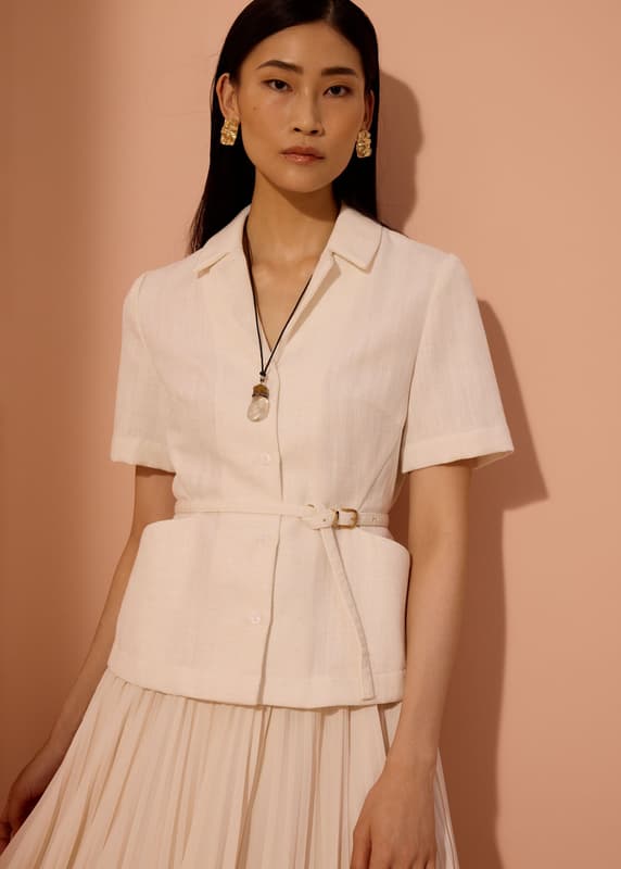 Ling Textured Belted Blazer Top | Love, Bonito SG