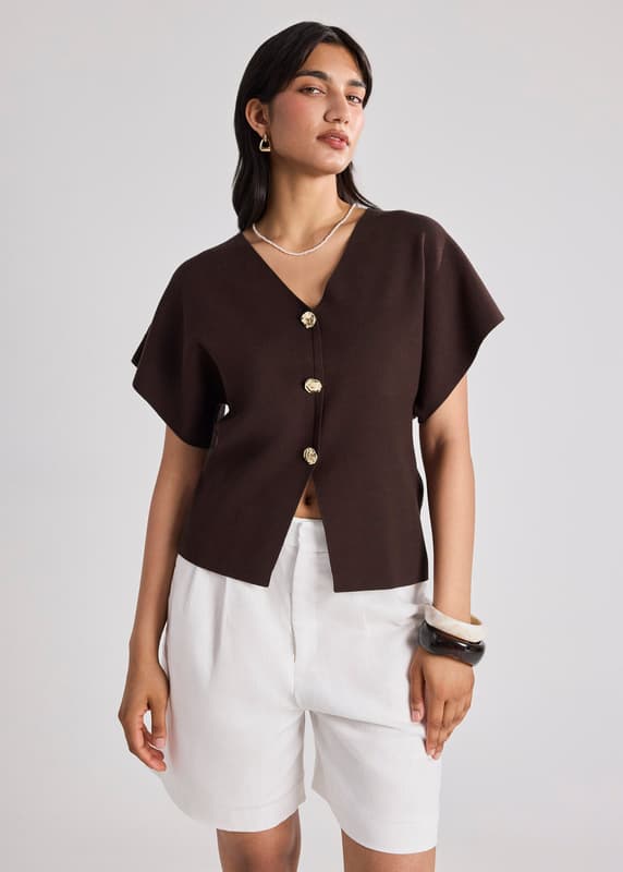 Amrita Knit V-neck Top | Love, Bonito SG