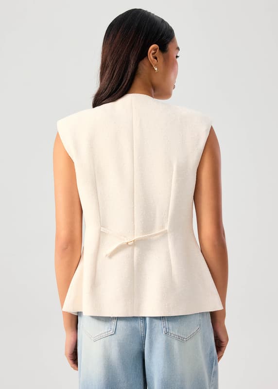 Isa Shoulder Padded Tweed Round Neck Vest Top | Love, Bonito INTL