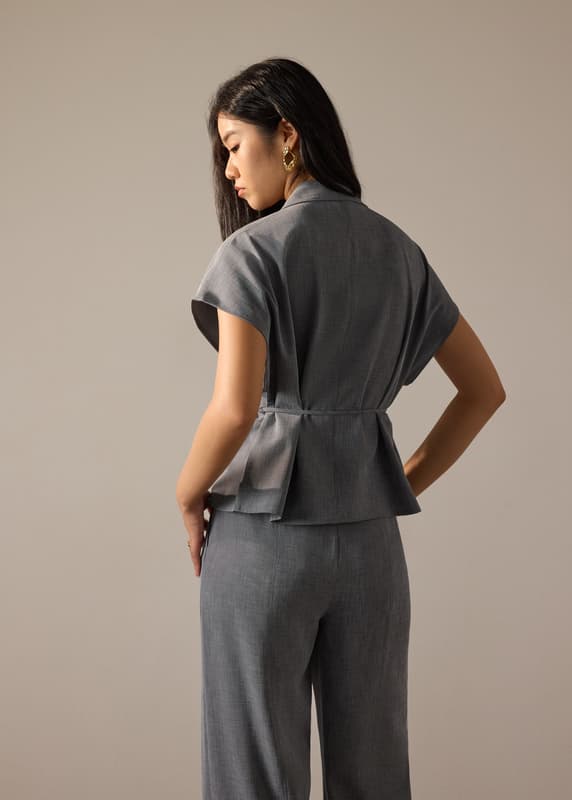 Vina Detachable Sash Melange Front Wrap Top - Image 6