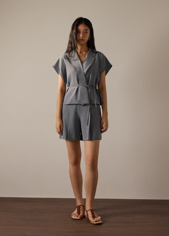 Vina Detachable Sash Melange Front Wrap Top - Image 7