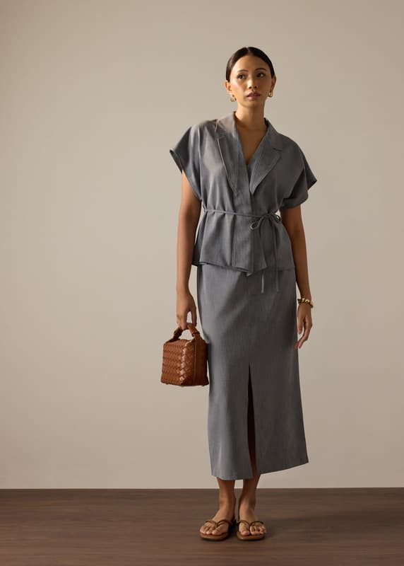 Vina Detachable Sash Melange Front Wrap Top