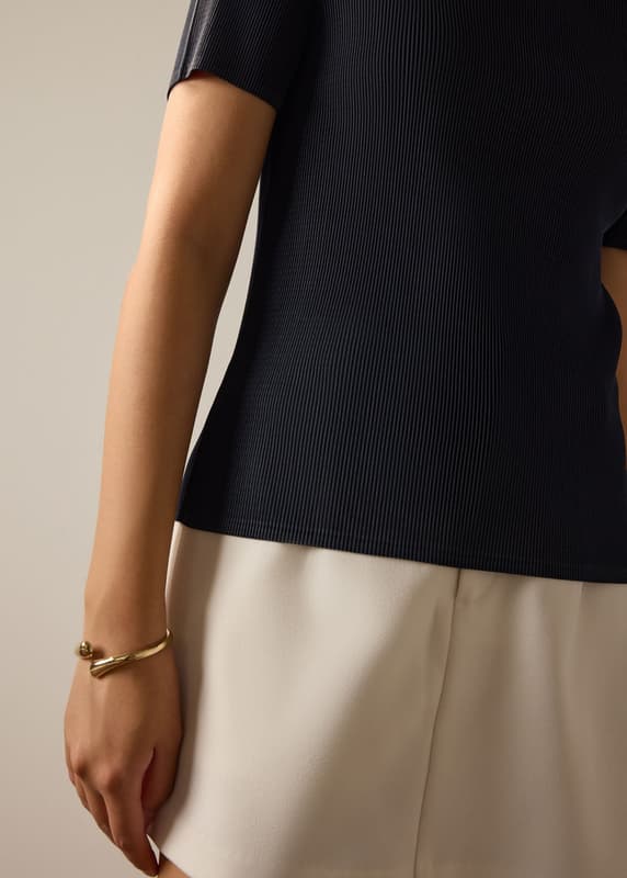 Praveena Plisse Mock Neck Fitted Top | Love, Bonito SG