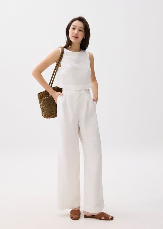 Devika Linen Tailored Wide Leg Pants | Love, Bonito SG