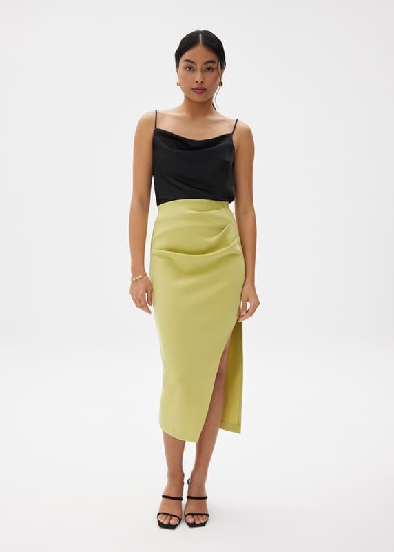 Divya Asymmetric Drape Midi Skirt | Love, Bonito SG
