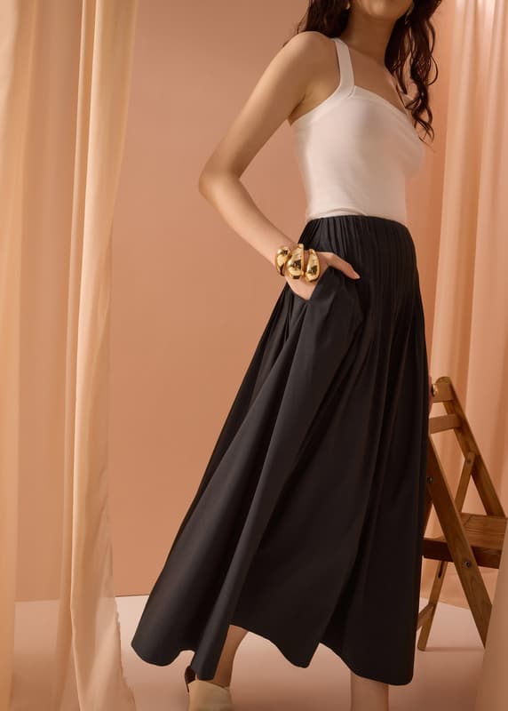 Kate High Waist Pintuck Flare Maxi Skirt | Love, Bonito SG