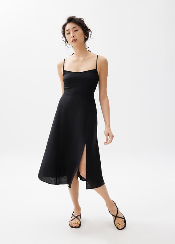 linen smocked midi dress Alila Smocked Linen Midi Dress