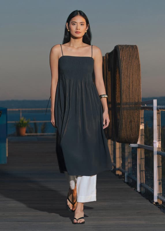 Chalita Pintuck Camisole Trapeze Midaxi Dress | Love, Bonito SG