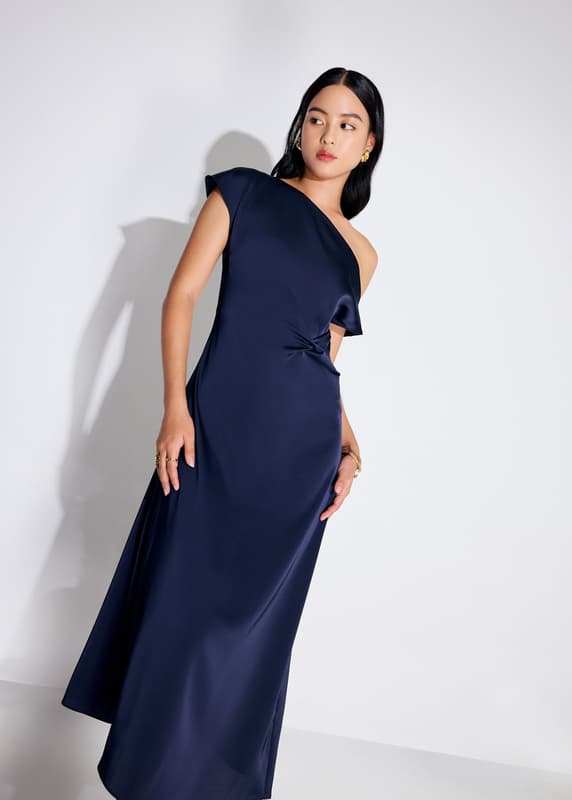 white christmas dresses Manami Asymmetric Cut-Out Halterneck Midaxi Dress in Black