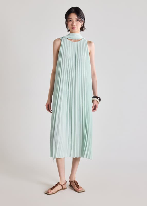 Muri Multi-way Sunray Pleated Dress With Sash
