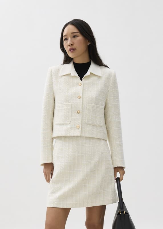 新品未使用 定価4万 クラネ HALF SLEEVE TWEED JACKET 新品未使用 定価4万 クラネ HALF SLEEVE TWEED JACKET WOOL