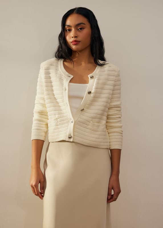 Kiara Shoulder Padded Crop Knit Cardigan | Love, Bonito SG