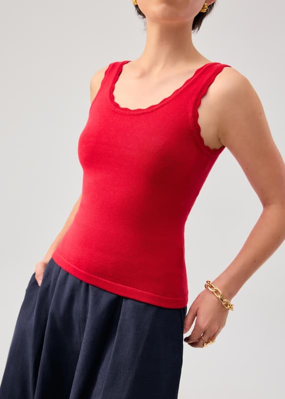 Rue Knit Scoop Neck Scallop Edge Tank Top | Love, Bonito HK