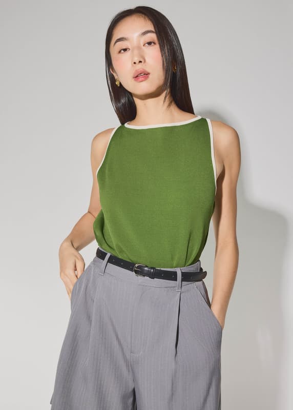 Nikki Relaxed Contrast Knit Boat Neck Tank Top | Love, Bonito SG