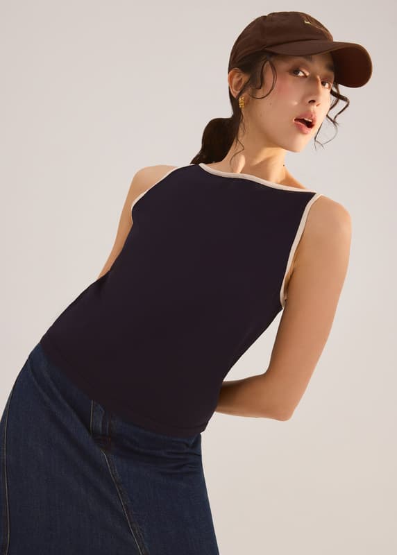 Nikki Relaxed Contrast Knit Boat Neck Tank Top | Love, Bonito SG