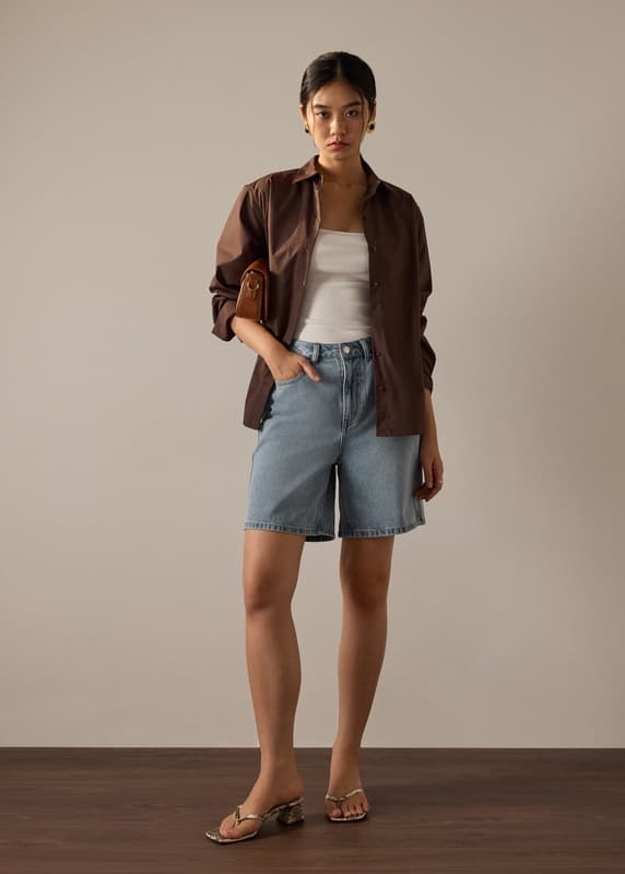 Megan Denim Mid Waist Bermuda Shorts | Love, Bonito ID