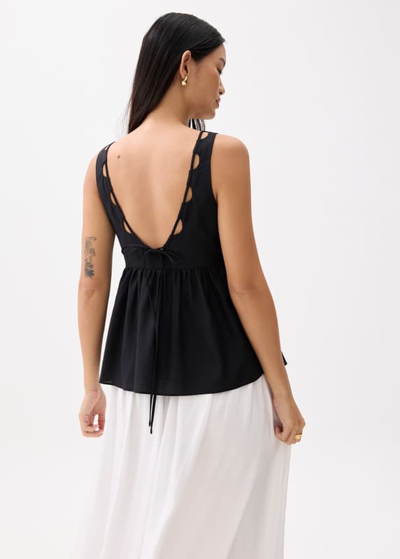Openwork Peplum Scoop Neck Cami