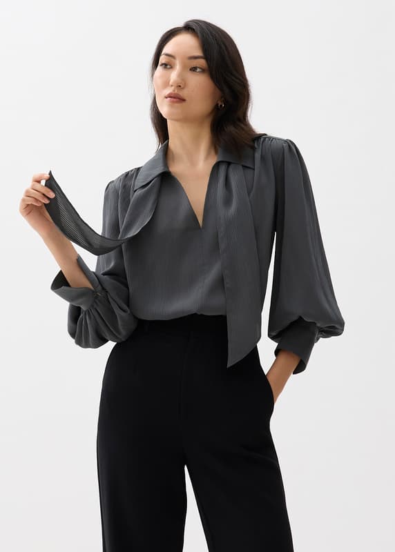 Crinkled Sheer Collared Blouse | Love, Bonito SG