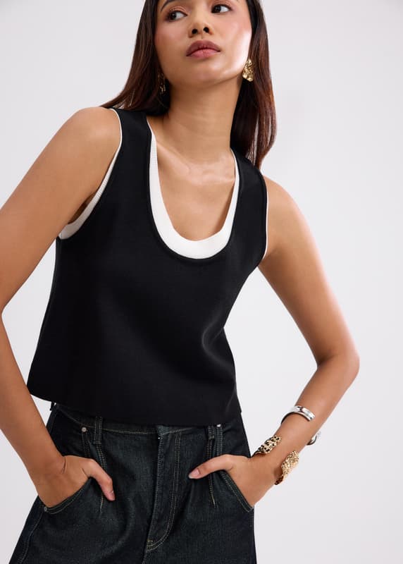 Layered Knit Scoop Neck Crop Tank Top | Love, Bonito SG