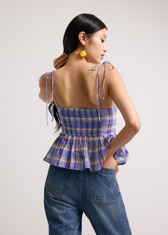Crinkled Plaid Sweetheart Peplum Camisole Top | Love, Bonito INTL