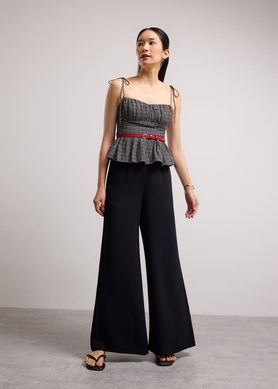 Crinkled Check Lyocell Sweetheart Camisole Peplum Top | Love