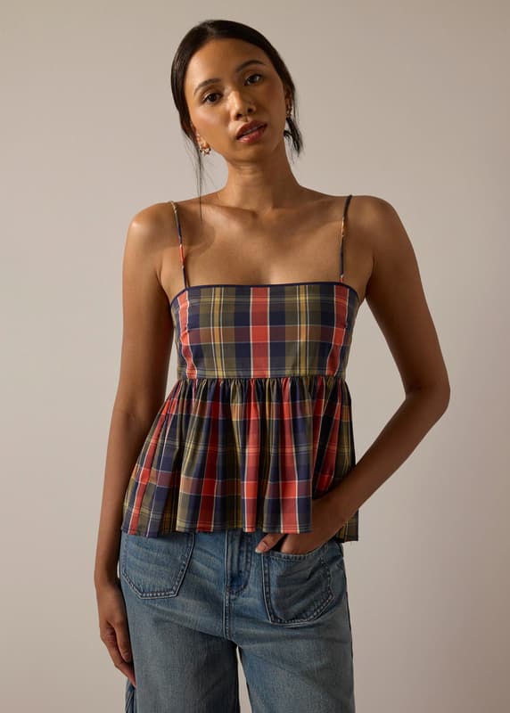 Checkered Cotton Peplum Camisole | Love, Bonito INTL
