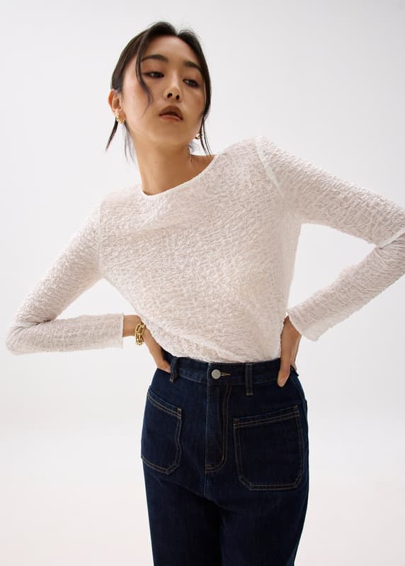 Sheer Crinkled Long Sleeve Top | Love, Bonito HK