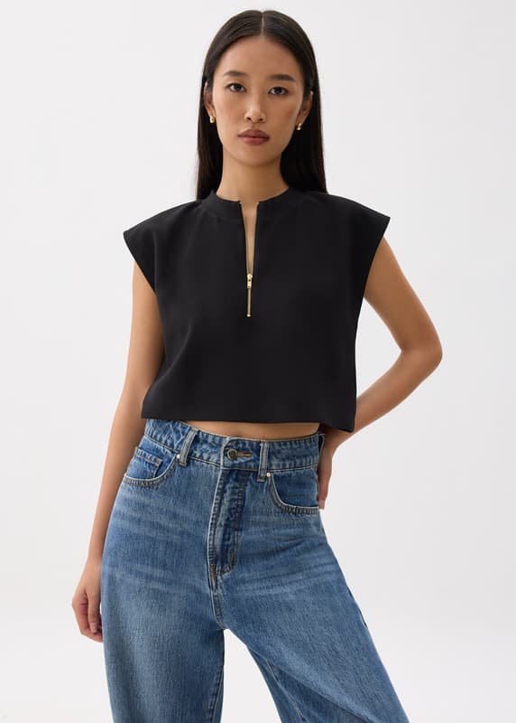 Boxy Front Zip Crop Top | Love, Bonito SG