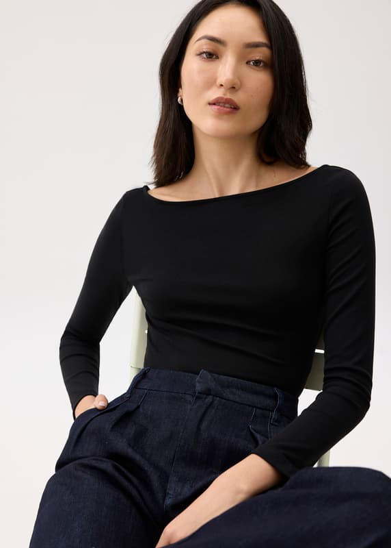 Jersey Boat Neck Fitted Top | Love, Bonito HK