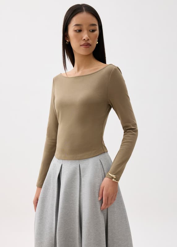 Jersey Boat Neck Fitted Top | Love, Bonito SG