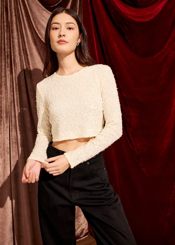 Sequin Crop Long Sleeve Top | Love, Bonito SG