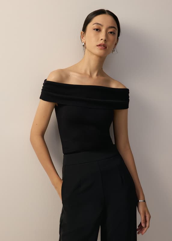 トップス Off-the-shoulder top in ribbed knit Knit Fitted Off Shoulder Top | Love, Bonito SG
