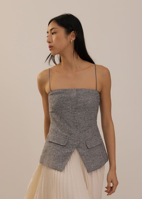 Smocked Button Up Tube Denim Top main image 1