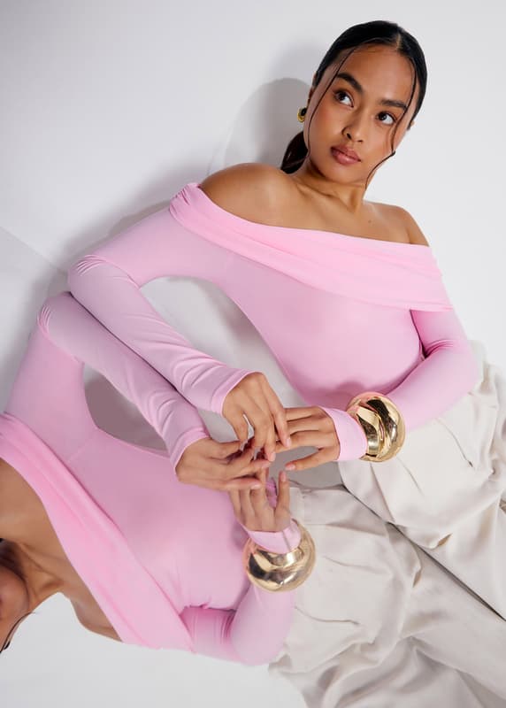 トップス  OFF SHOULDER JERSEY Jersey Off-Shoulder Fitted Top | Love, Bonito SG