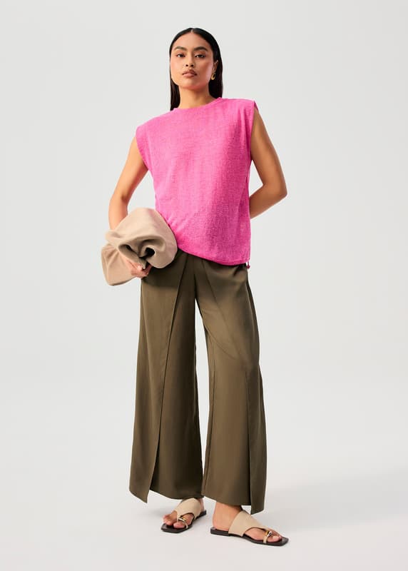 Relaxed Sheer Jersey Toggle Hem Round Neck Shell Top | Love