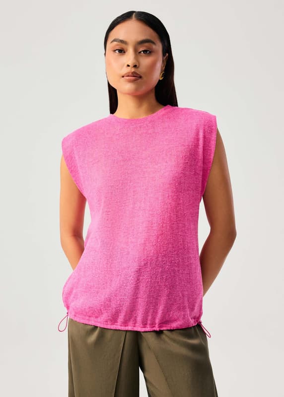 Relaxed Sheer Jersey Toggle Hem Round Neck Shell Top | Love