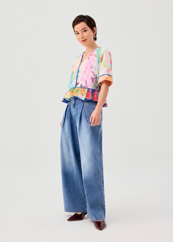 V-neck Boxy Peplum Top in Vivid Blooms | Love, Bonito SG