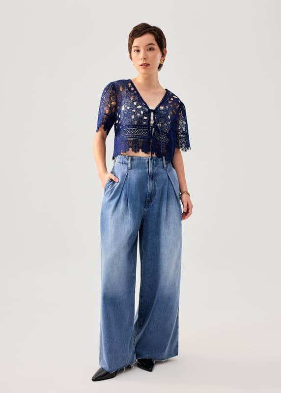 Floral Lace Ribbon Tie V-neck Shell Top | Love, Bonito SG