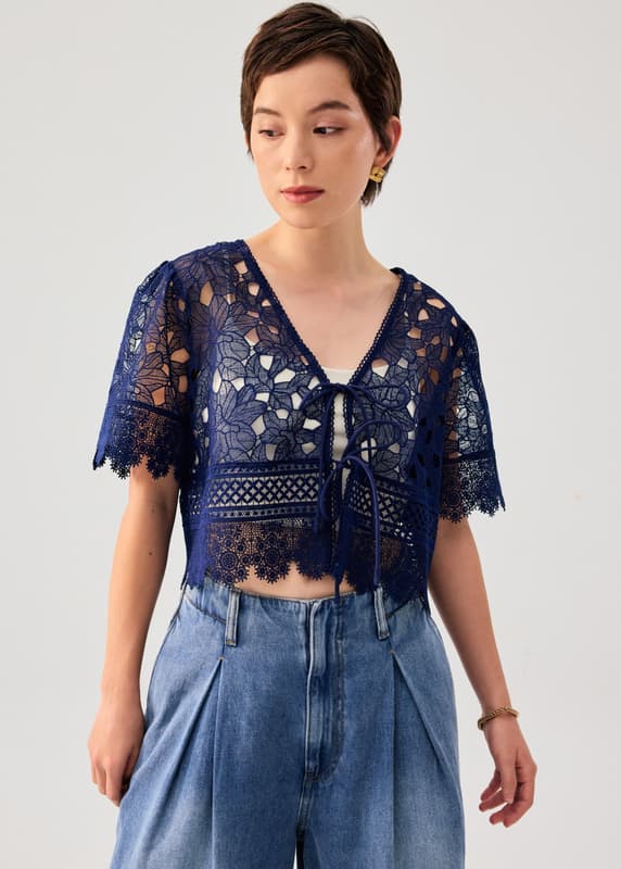 Floral Lace Ribbon Tie V-neck Shell Top | Love, Bonito SG