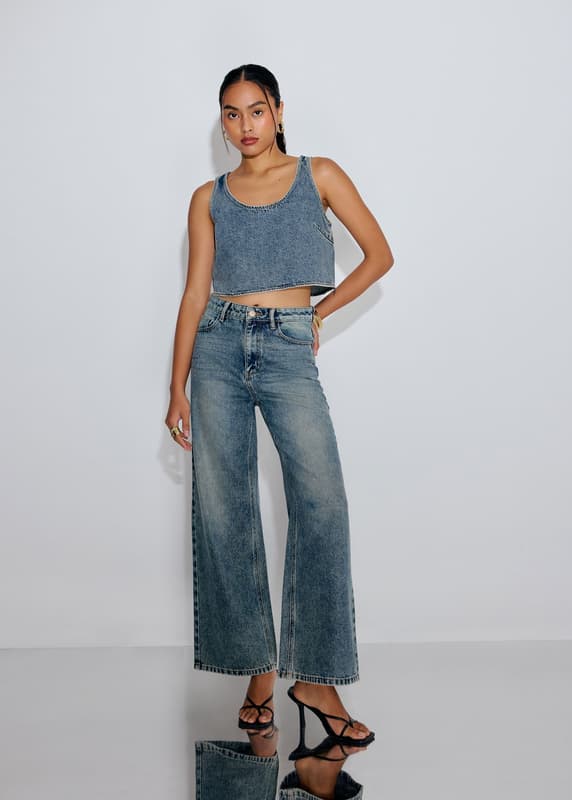 Diamante Denim Mid Waist Straight Leg Jeans | Love, Bonito INTL