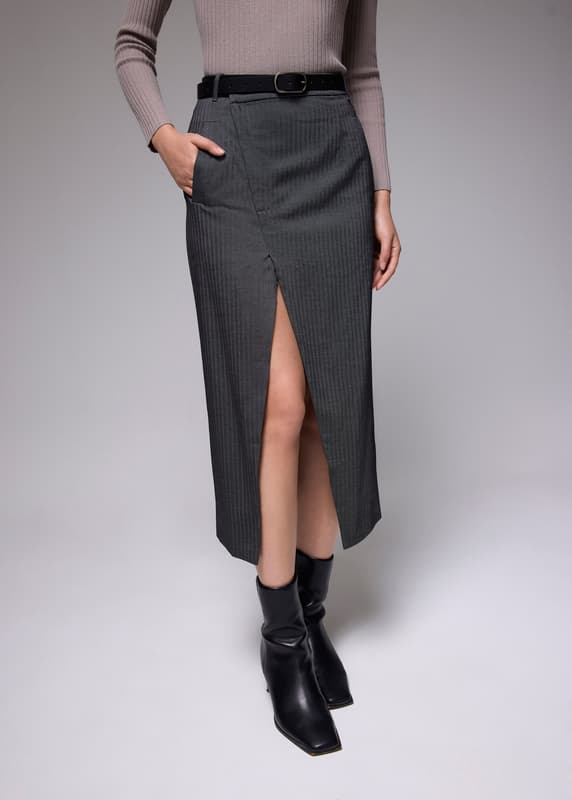 Pinstripe Front Slit Column Midi Skirt Love Bonito SG pinstripe-front-slit-column-midi-skirt-love-bonito-sg
