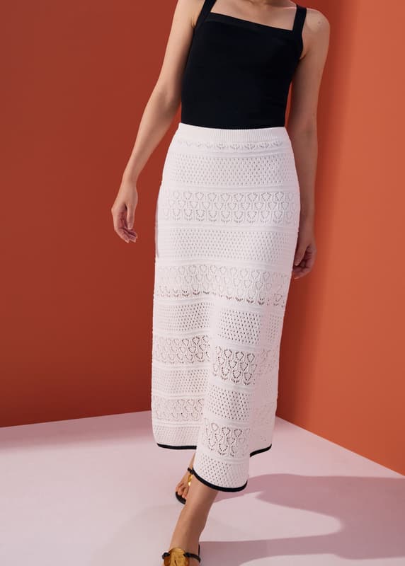 Pointelle Contrast Knit High Waist Column Midaxi Skirt | Love