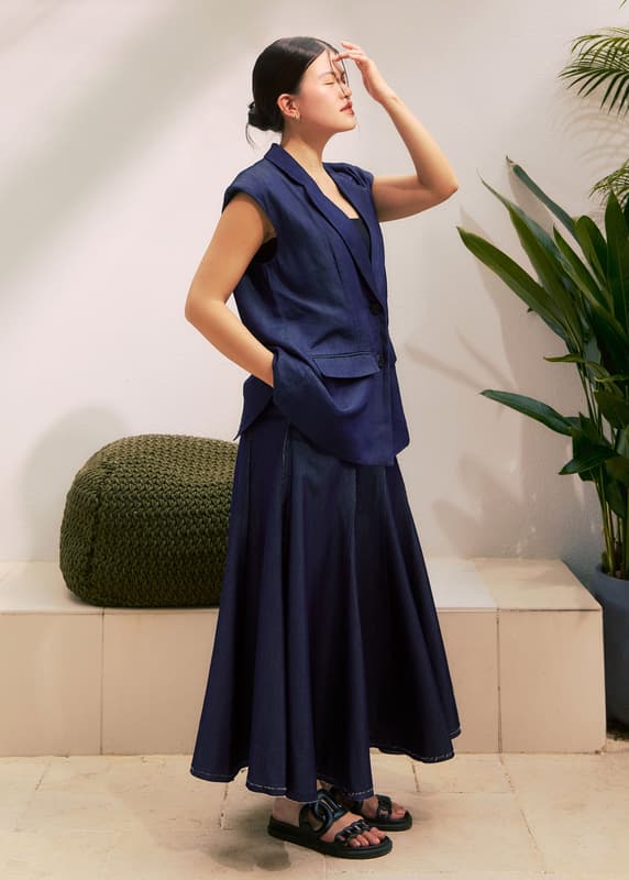【美品】Chambray Gather Skirt 36 BK Hilda Gathered Maxi Skirt | Denim Chambray | No More Nobody