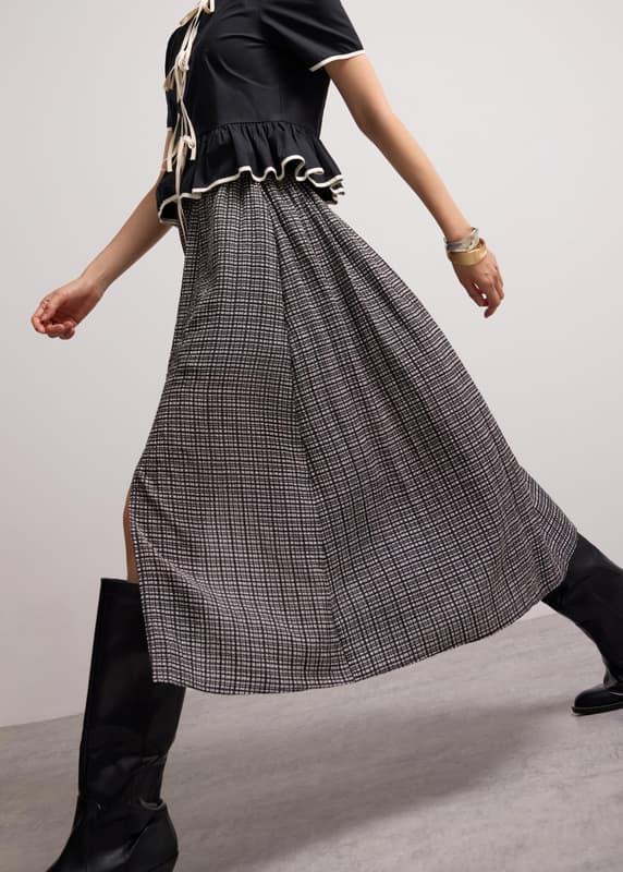 Crinkled Check Lyocell High Waist Flare Midaxi Skirt | Love, Bonito ID