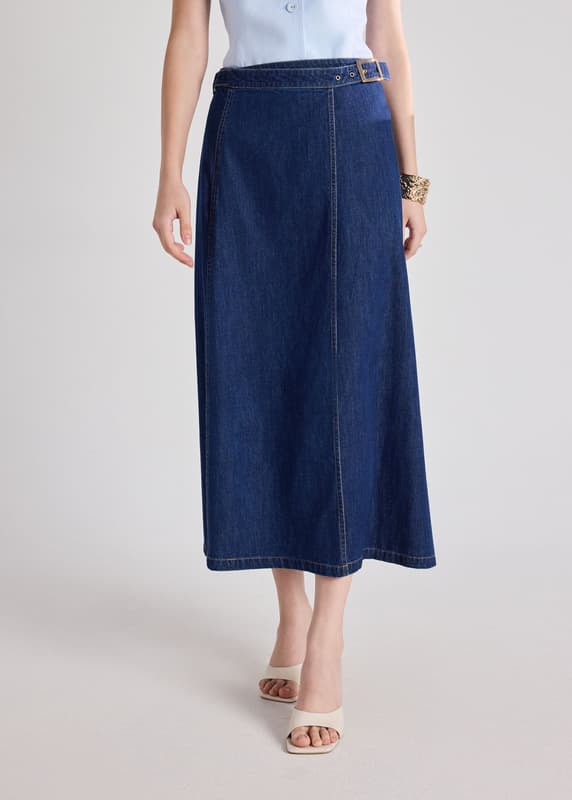 Denim Buckle Belt Wrap Skirt | Love, Bonito SG