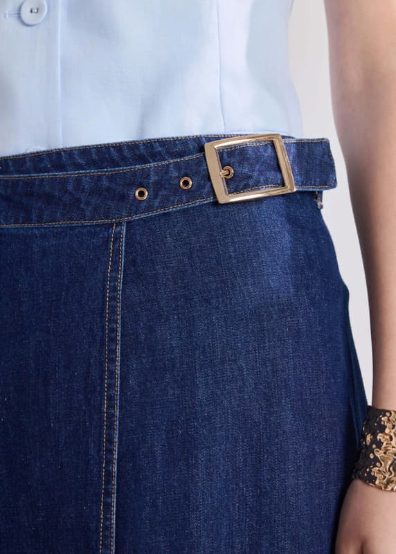Denim Buckle Belt Wrap Skirt | Love, Bonito SG