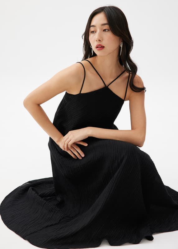 halter mini slip dress Champagne Showers Halterneck Slip Mini Dress Navy L main image 1