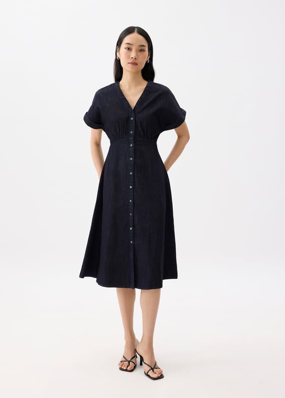 love bonito denim dress Denim V-neck Fit & Flare Midi Dress