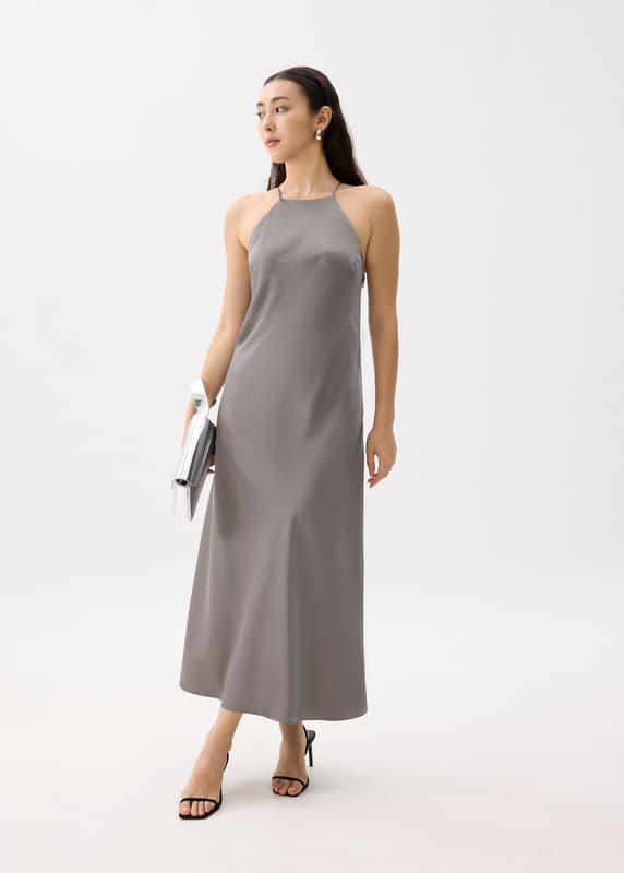 short halter dress casual Beige Halter Strap Pleated Short Dress main image 1